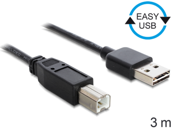 Delock Kabel EASY-USB 2.0 Typ-A Stecker > USB 2.0 Typ-B Stecker 3 m schwarz