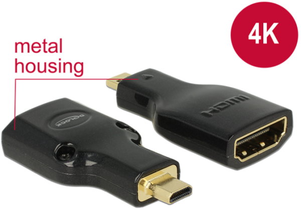 Delock Adapter High Speed HDMI mit Ethernet - HDMI Micro-D Stecker > HDMI-A Buchse 4K schwarz