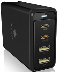 ICY BOX Ladegerät 100W EU,US/CA,UK Power Delivery,4 Port USB 3.0, GaN