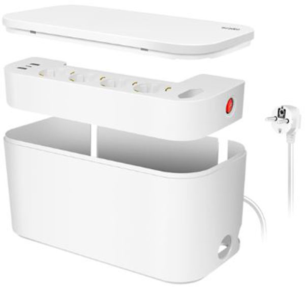 LogiLink Kabelbox mit Steckdosenleiste, 5-fach, weiß