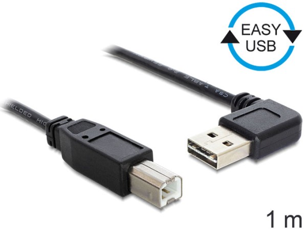 Delock Kabel EASY-USB 2.0 Typ-A Stecker gewinkelt links / rechts > USB 2.0 Typ-B Stecker 83374