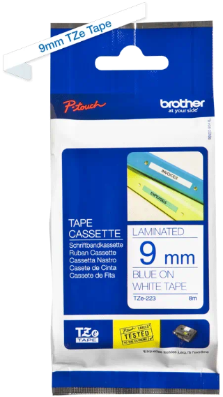 orig. Brother TZe223/TZe-223 Schriftbandkassette 9mm weiß/blau