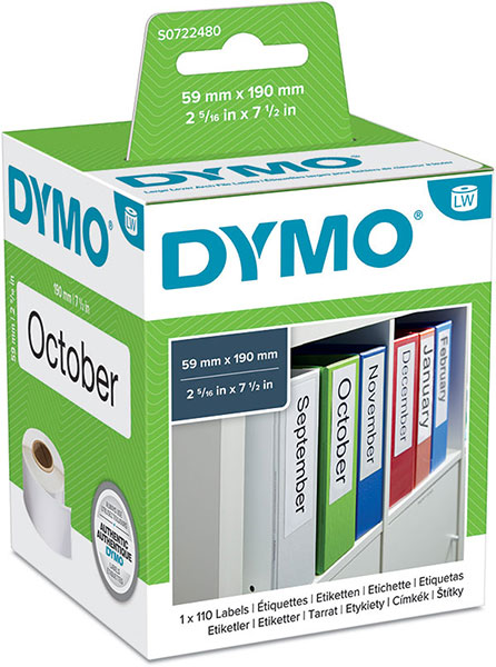 DYMO LabewlWriter Ordner-Etiketten, 59 x 190 mm, 1x110 Etiketten weiß S0722480 - 99019