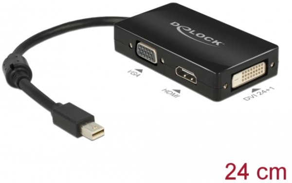Delock Adapter mini DisplayPort 1.1 Stecker zu VGA / HDMI / DVI Buchse Passiv schwarz 62631