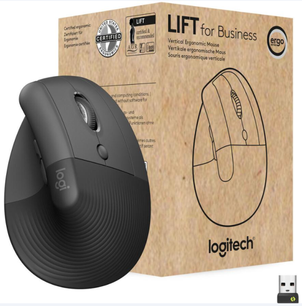 LOGITECH Lift for Business Vertical mouse ergonomic 6 buttons wireless Bluetooth 2.4 GHz rechts