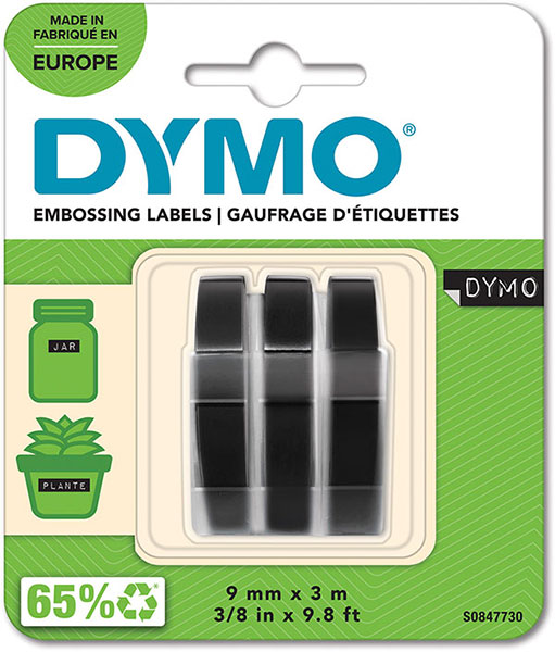 DYMO D3 Prägeband S0847730, 3er Pack schwarz, 9 mm / 3 m, glänzend