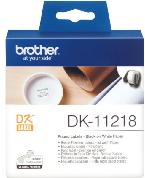 Brother Runde Etiketten DK-11218 / DK11218, 24mm, 1x1000 Etiketten, schwarz auf weiss