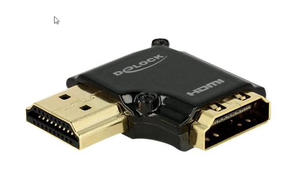 Delock Adapter High Speed HDMI mit Ethernet – HDMI-A Buchse > HDMI-A Stecker 4K 90° gewinkelt links