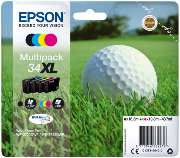 orig. Epson Tintenpatrone C13T34764010 Nr. 34XL Multipack 4farbig, 1100/950 Seiten