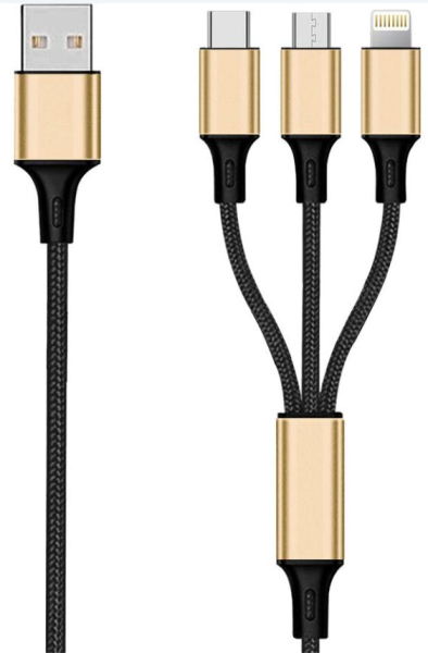 2GO 3in1 USB Type C-Ladekabel für Micro-USB-Apple gold 1,5m