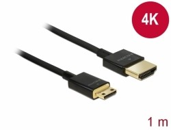 Delock Kabel High Speed HDMI mit Ethernet - HDMI-A Stecker > HDMI Mini-C Stecker 3D 4K 1 m Slim High
