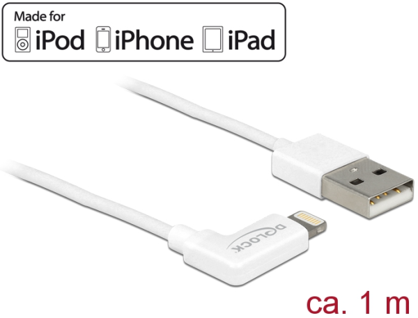 Delock USB Daten- und Ladekabel für iPhone™, iPad™, iPod™ gewinkelt weiß 83768