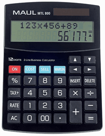MAUL Tischrechner MTL 800, 12-stellig, schwarzLCD-Anzeige, 2-zeilig, Steuerberechnung, Prozentta