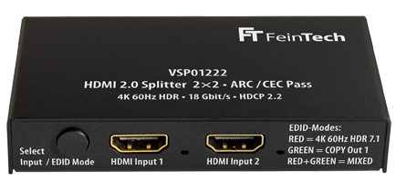 FeinTech HDMI 2.0 Splitter 2 x 2 mit ARC Pass und Downscaler