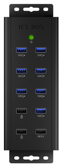 ICY BOX USB3.0 HUB 4-Port 7 Port Industriehubmit USB Type-A Anschluss, QC 3.0 Ladeanschluss und 2x