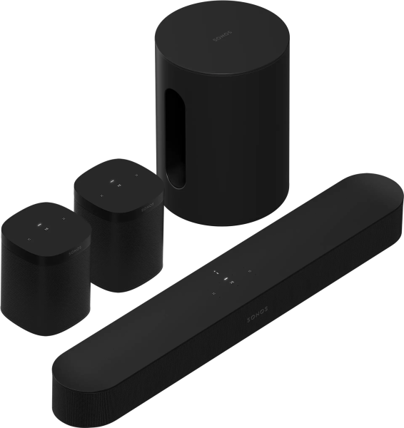 Sonos Beam Matt schwarz Surround Set bestehend aus 1xBeam, 1x SUB Mini, 2x One SL