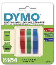 DYMO D3 Prägeband S0847750, 3er Pack rot/blau/schwarz, 9 mm / 3 m, glänzend