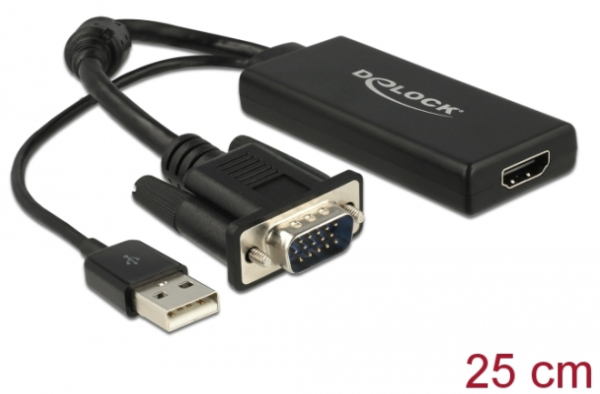 Delock VGA zu HDMI Adapter mit Audio schwarz 62668