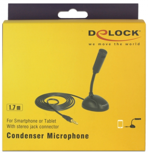 Delock Kondensator Mikrofon, Omnidirektion für Smartphones/Tablet, mit Schwanenhals, 3,5mm Klinkenst