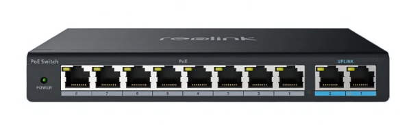 Reolink RLA-PS1 10-Port PoE Switch, 8 POE+ Ports 1000Mbps, 2 Gigabit Uplink, IEEE 802.3af/IEEE 802.3