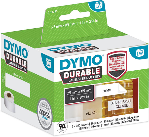 DYMO LabelWriter Etiketten High Performance, 25 x 89 mm, 2x350 Etiketten weiß 2112285 / 1933081