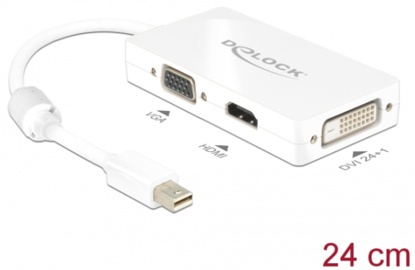 Delock Adapter mini DisplayPort 1.1 Stecker > VGA / HDMI / DVI Buchse Passiv weiß 62630
