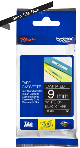 orig. Brother TZe325/TZe-325 Schriftbandkassette 9mm schwarz/weiß