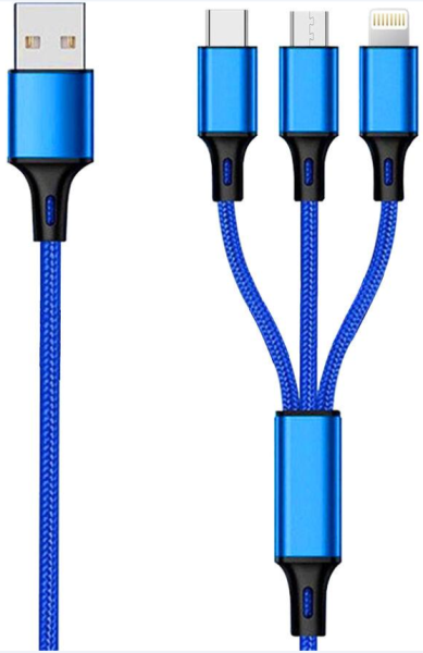 2GO 3in1 USB Type C-Ladekabel für Micro-USB-Apple blau 1,5m