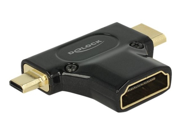DELOCK Adapter HDMI Mini-C Stecker/HDMI Micro-D Stecker auf HDMI-A Buchse 4K schwarz 65666