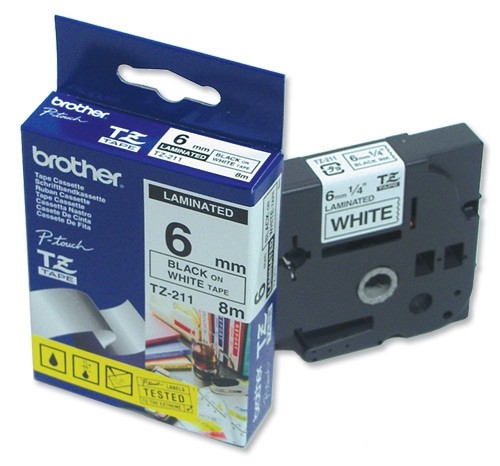 orig. Brother TZe211/TZe-211 Schriftbandkassette, 6mm weiß/schwarz
